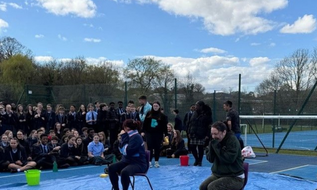 Pupils and staff of St Mary's Catholic School took part in the crowd-favourite activity 'Soak the Teacher'.
